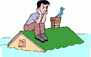 Cartoon image of a man on a roof