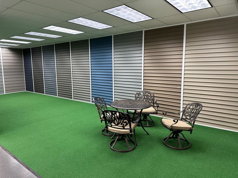 Suburban Construction showroom window displays