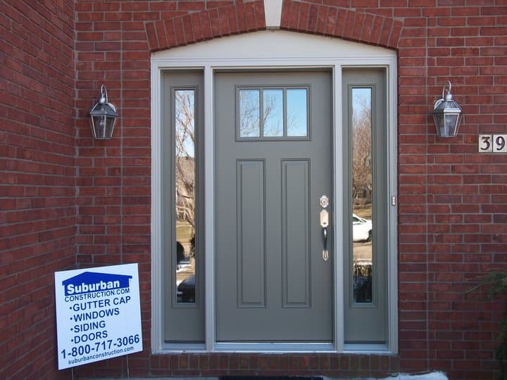 Fiberglass entry door showing classic style and wood grain texture