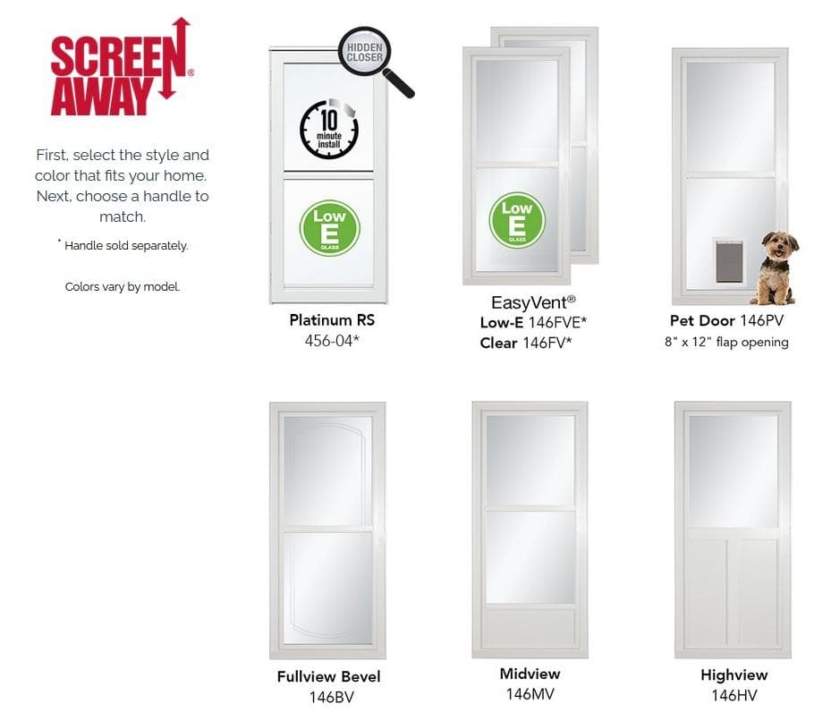 Larson Screen Away storm door styles graphic from the client working list