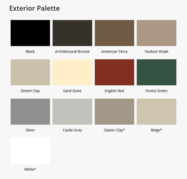 Exterior window color palette options