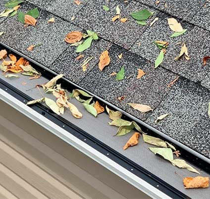 Hydro Flo gutter protection with leaves resting on top