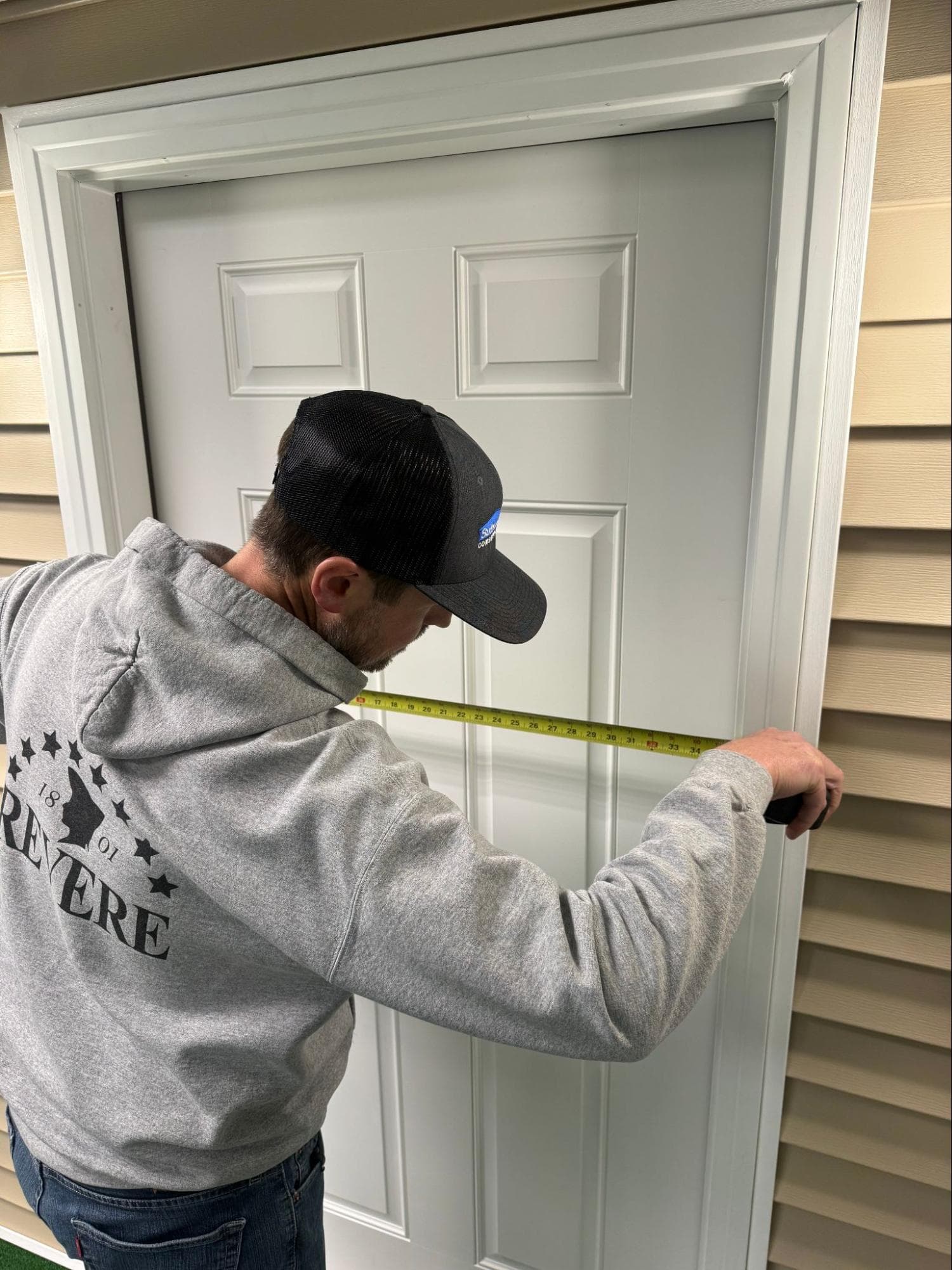 Professional door installation in progress