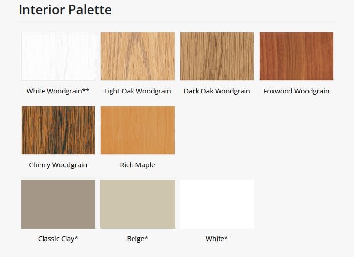Interior window finish palette options